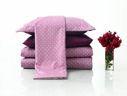 6 PCs Printed Bed Spread Set-Lilac Polka Bed Spread Apricot