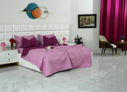 6 PCs Printed Bed Spread Set-Lilac Polka Bed Spread Apricot