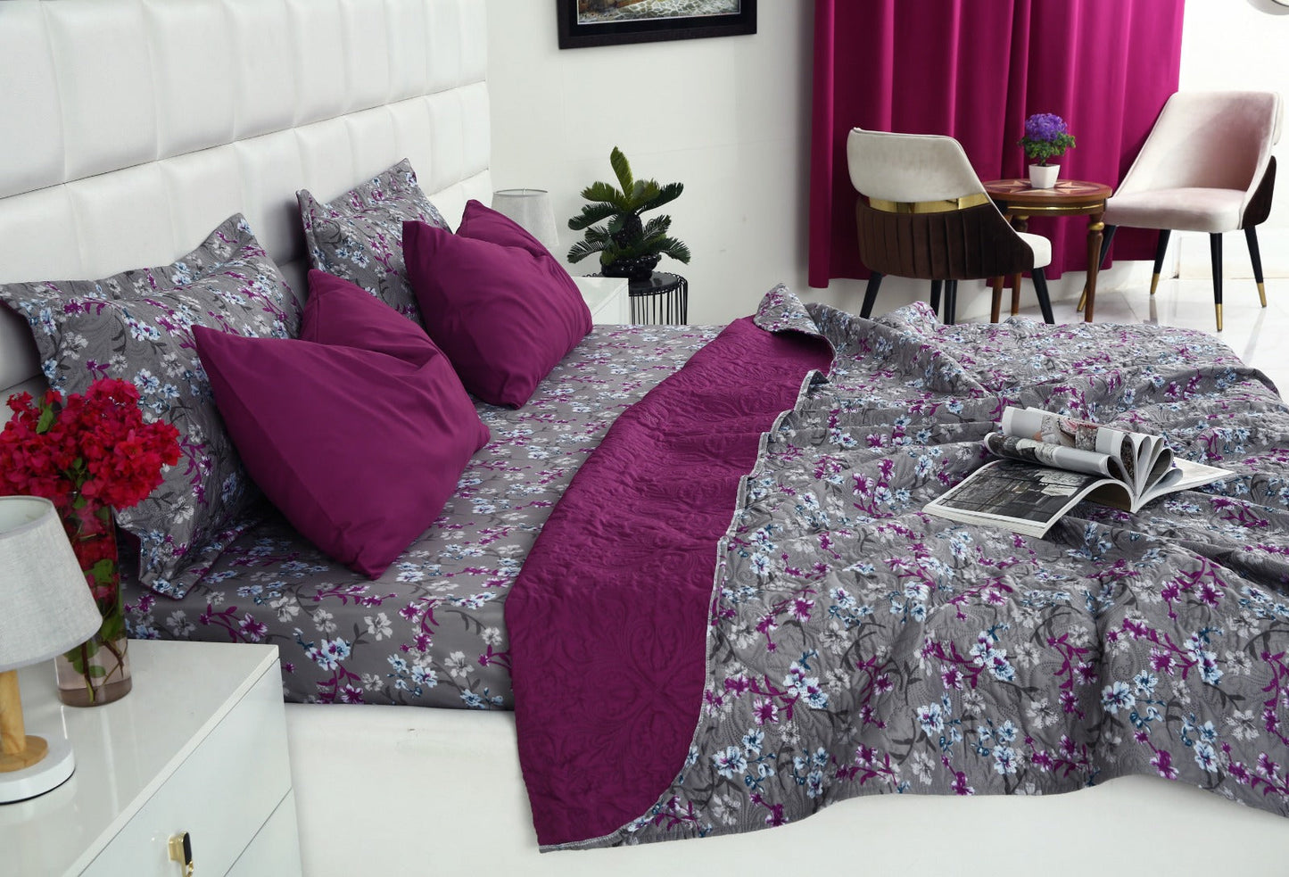 6 PCs Printed Bed Spread Set-Spring Flowers Bed Spread Apricot