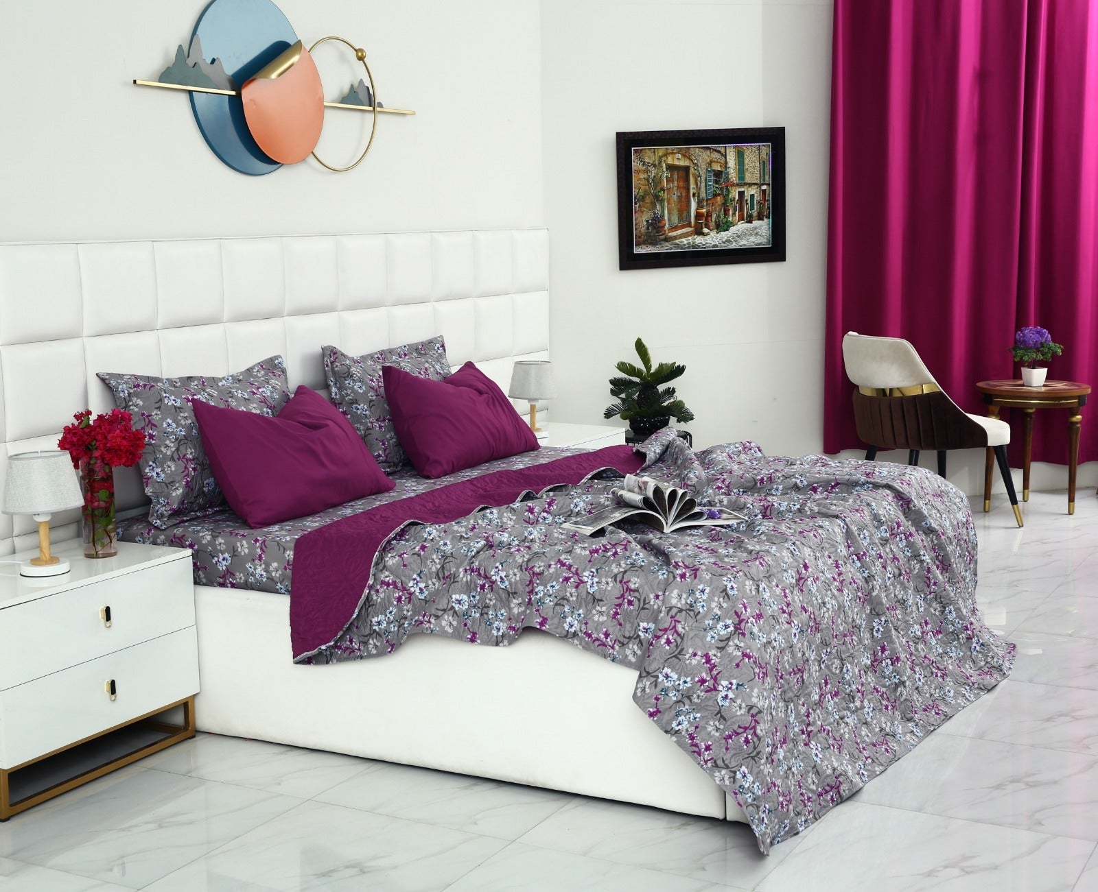 6 PCs Printed Bed Spread Set-Spring Flowers Bed Spread Apricot