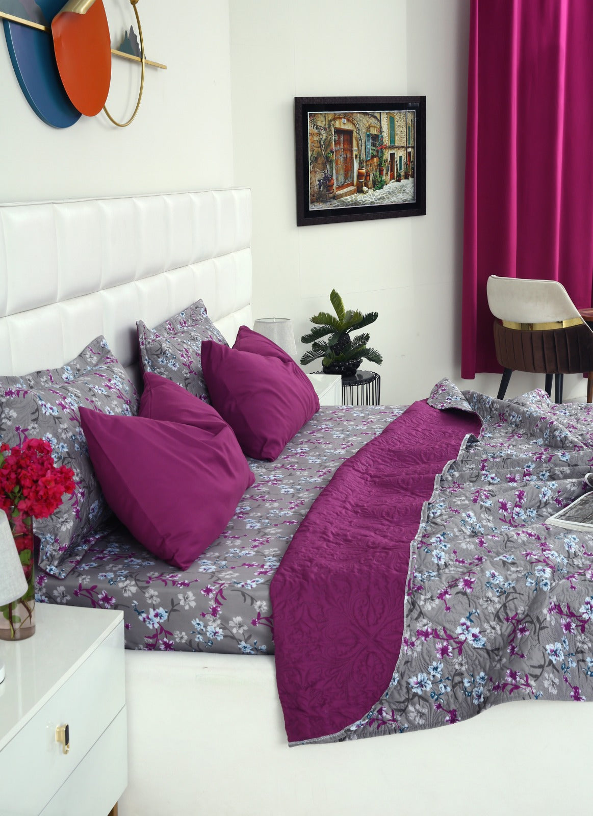 6 PCs Printed Bed Spread Set-Spring Flowers Bed Spread Apricot