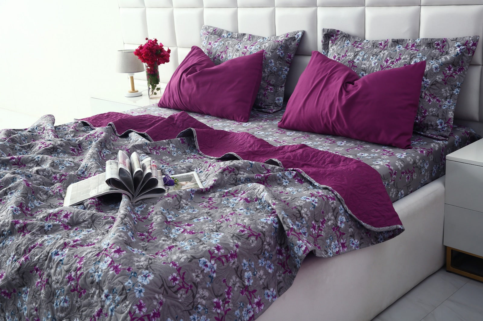 6 PCs Printed Bed Spread Set-Spring Flowers Bed Spread Apricot