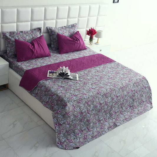 6 PCs Printed Bed Spread Set-Spring Flowers Bed Spread Apricot
