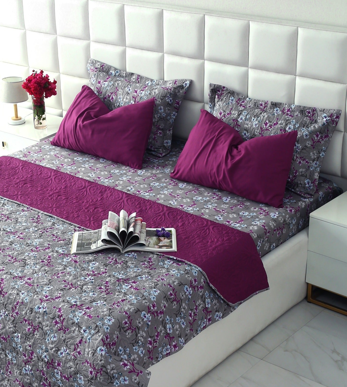 6 PCs Printed Bed Spread Set-Spring Flowers Bed Spread Apricot