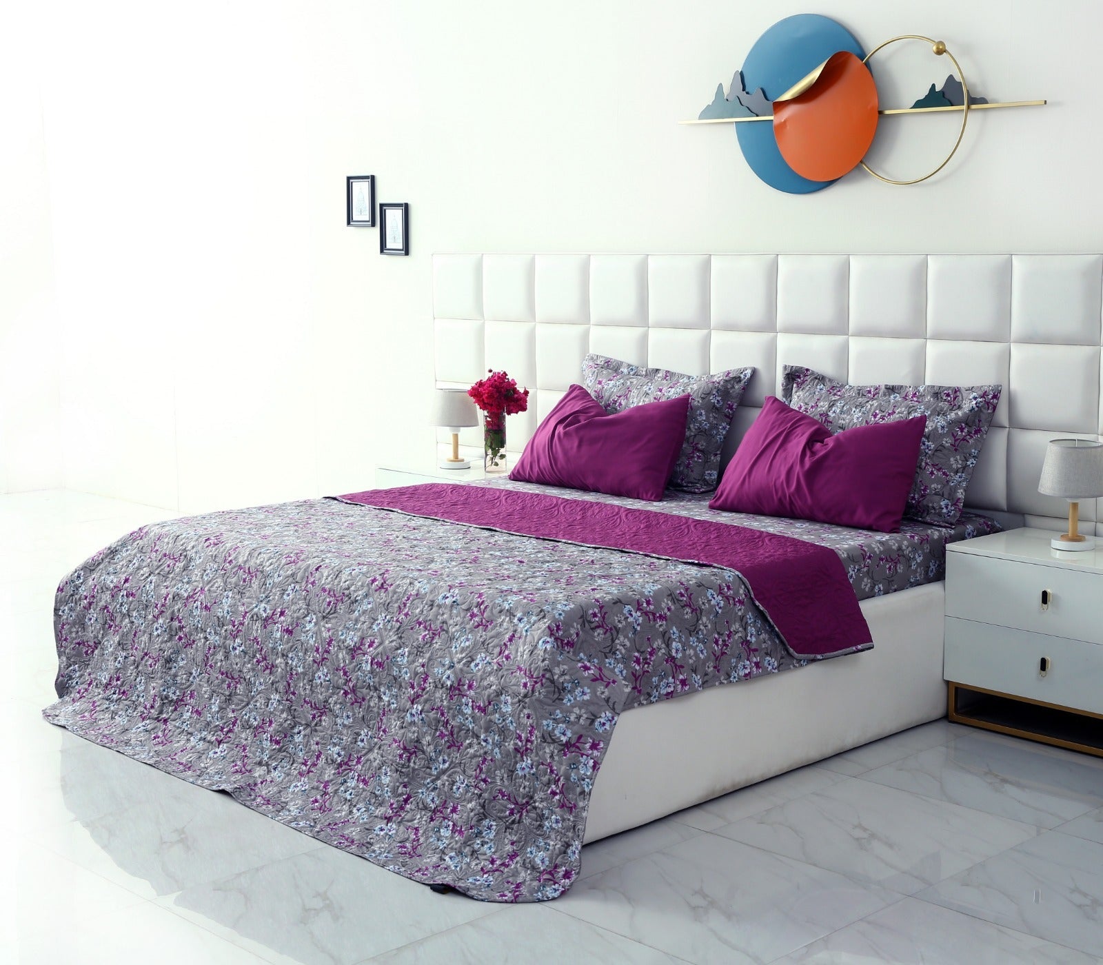6 PCs Printed Bed Spread Set-Spring Flowers Bed Spread Apricot