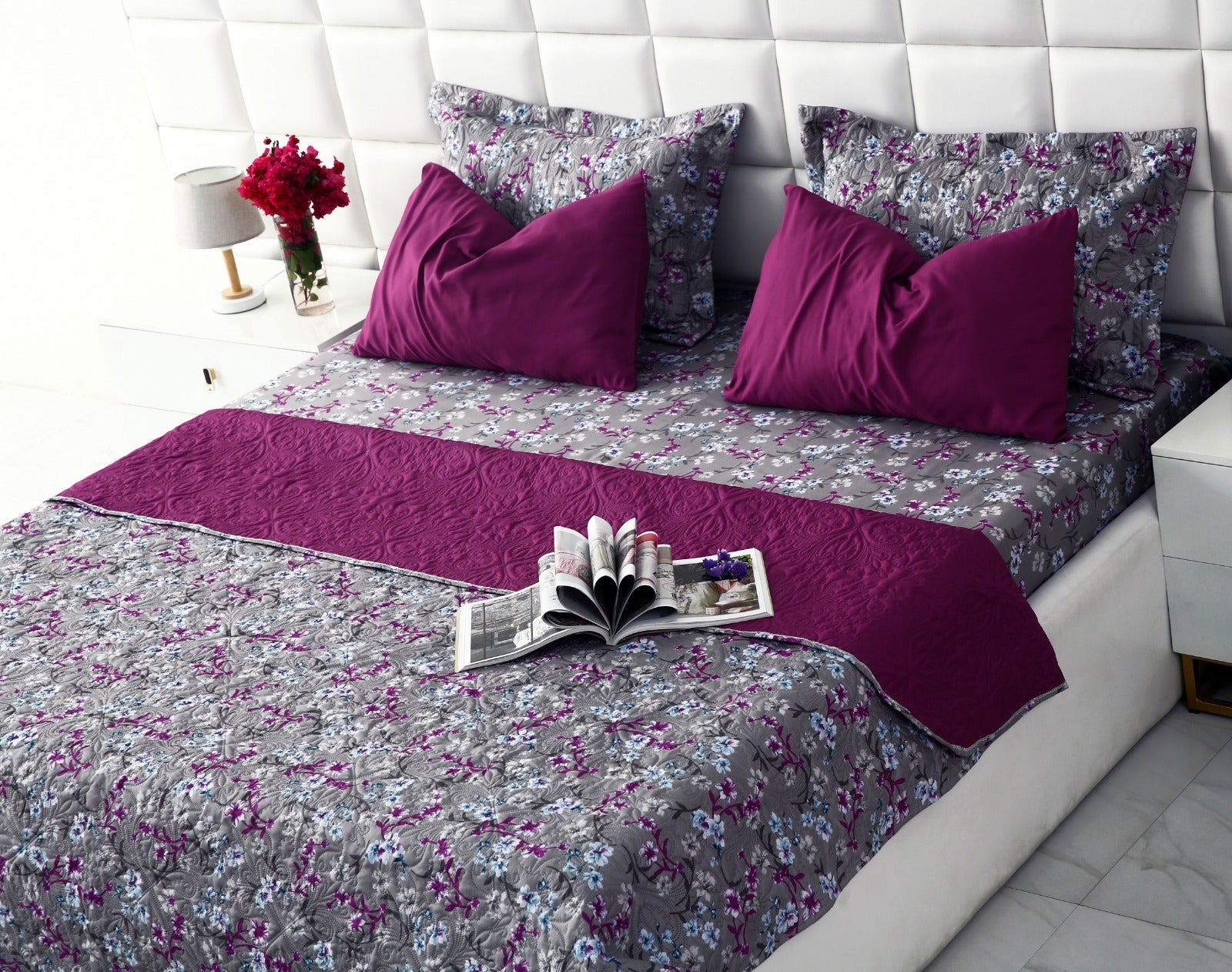 6 PCs Printed Bed Spread Set-Spring Flowers Bed Spread Apricot