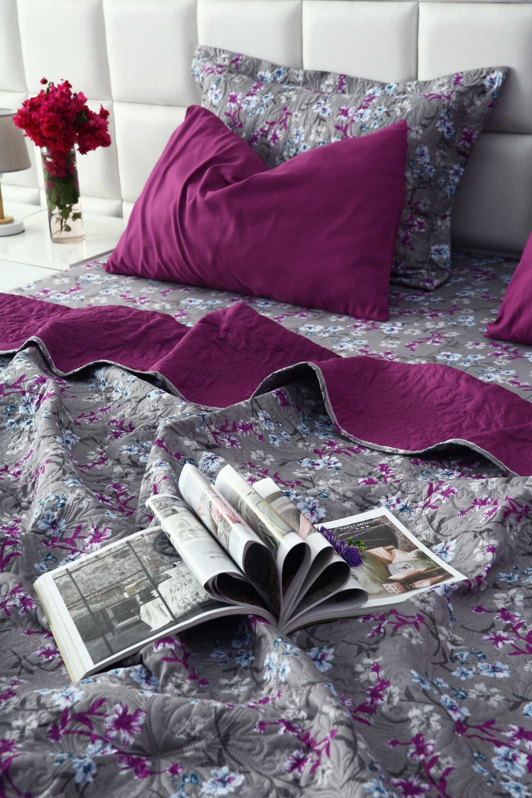 6 PCs Printed Bed Spread Set-Spring Flowers Bed Spread Apricot