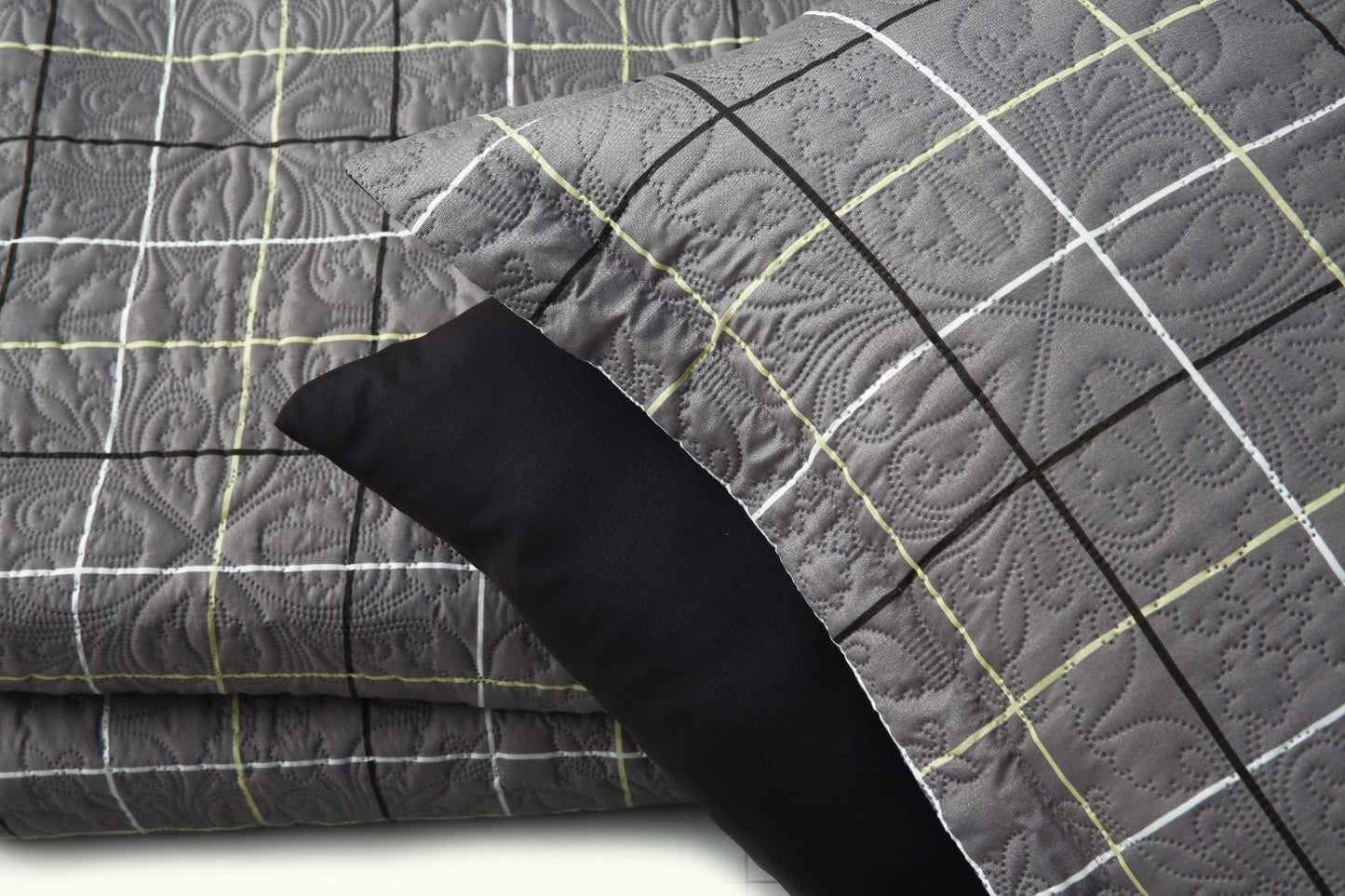 6 PCs Printed Bed Spread Set-Multi Check Bed Spread Apricot