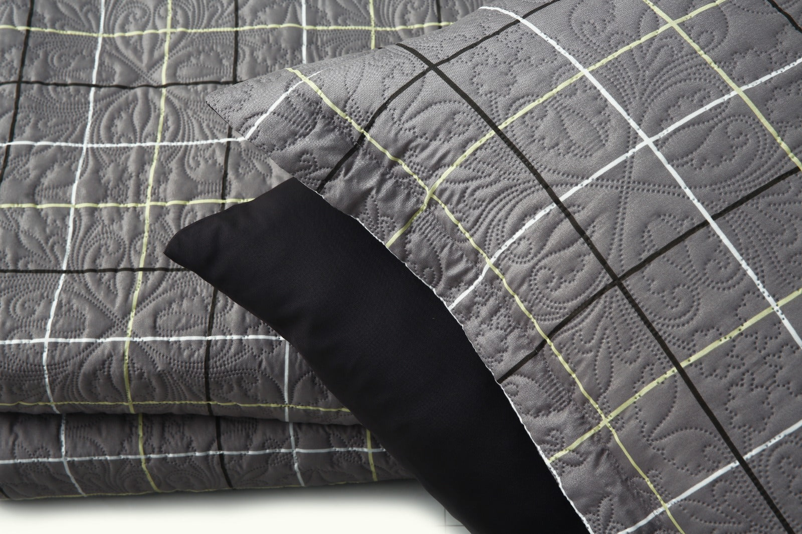6 PCs Printed Bed Spread Set-Multi Check Bed Spread Apricot
