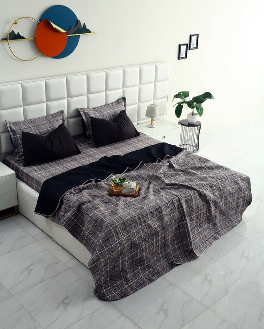 6 PCs Printed Bed Spread Set-Multi Check Bed Spread Apricot