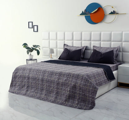 6 PCs Printed Bed Spread Set-Multi Check Bed Spread Apricot
