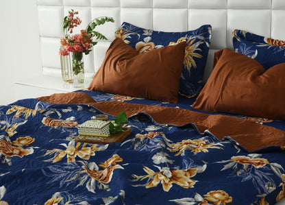 6 PCs Printed Bed Spread Set-Ethnic Flowers Bed Spread Apricot