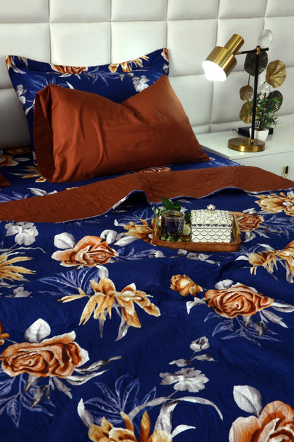 6 PCs Printed Bed Spread Set-Ethnic Flowers Bed Spread Apricot