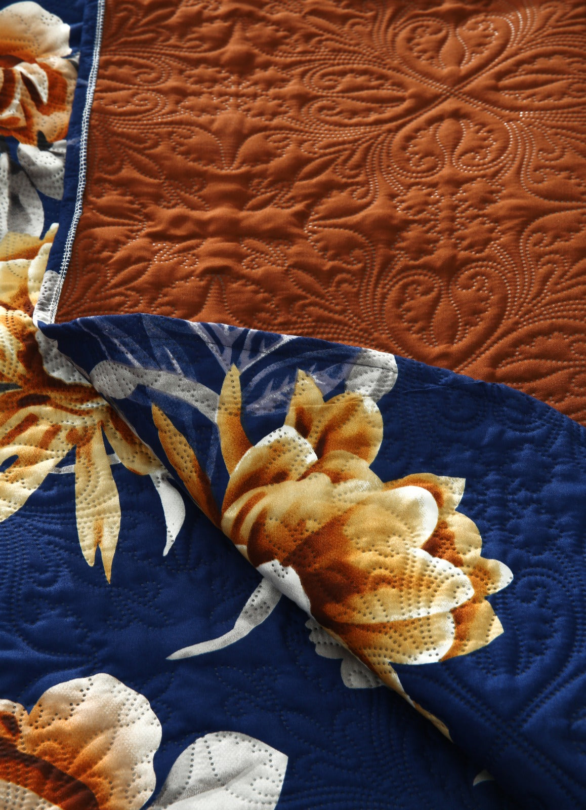 6 PCs Printed Bed Spread Set-Ethnic Flowers Bed Spread Apricot