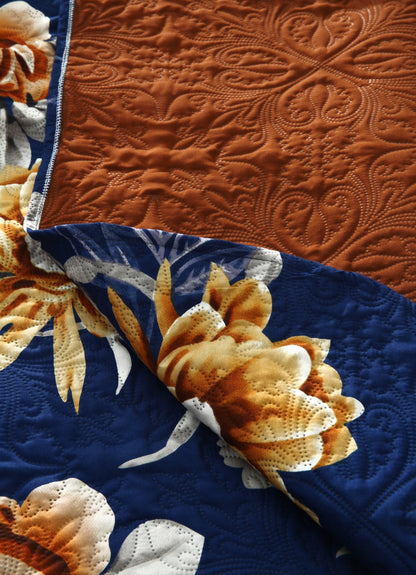 6 PCs Printed Bed Spread Set-Ethnic Flowers Bed Spread Apricot
