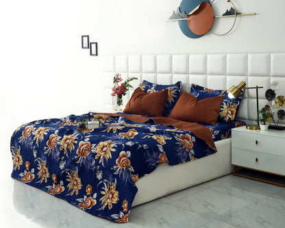 6 PCs Printed Bed Spread Set-Ethnic Flowers Bed Spread Apricot