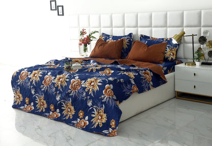 6 PCs Printed Bed Spread Set-Ethnic Flowers Bed Spread Apricot