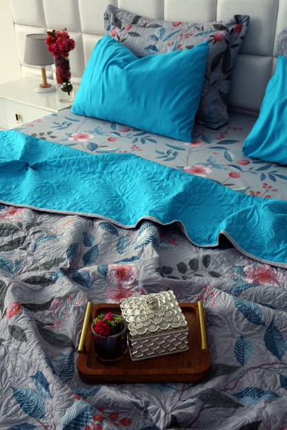 6 PCs Printed Bed Spread Set-Petunia Bed Spread Apricot