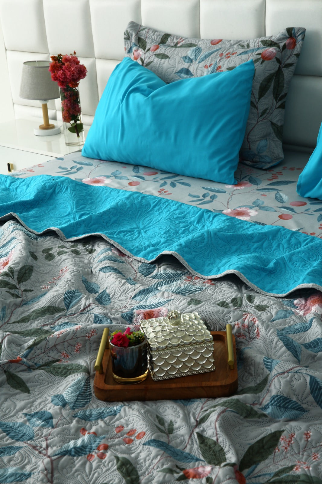 6 PCs Printed Bed Spread Set-Petunia Bed Spread Apricot