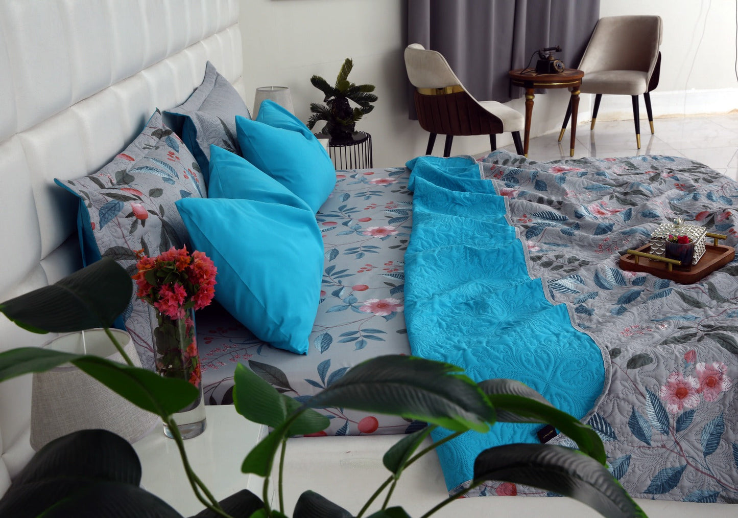 6 PCs Printed Bed Spread Set-Petunia Bed Spread Apricot