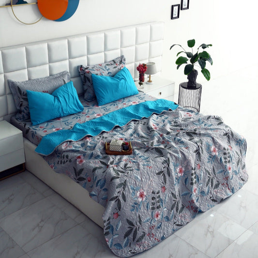 6 PCs Printed Bed Spread Set-Petunia Bed Spread Apricot
