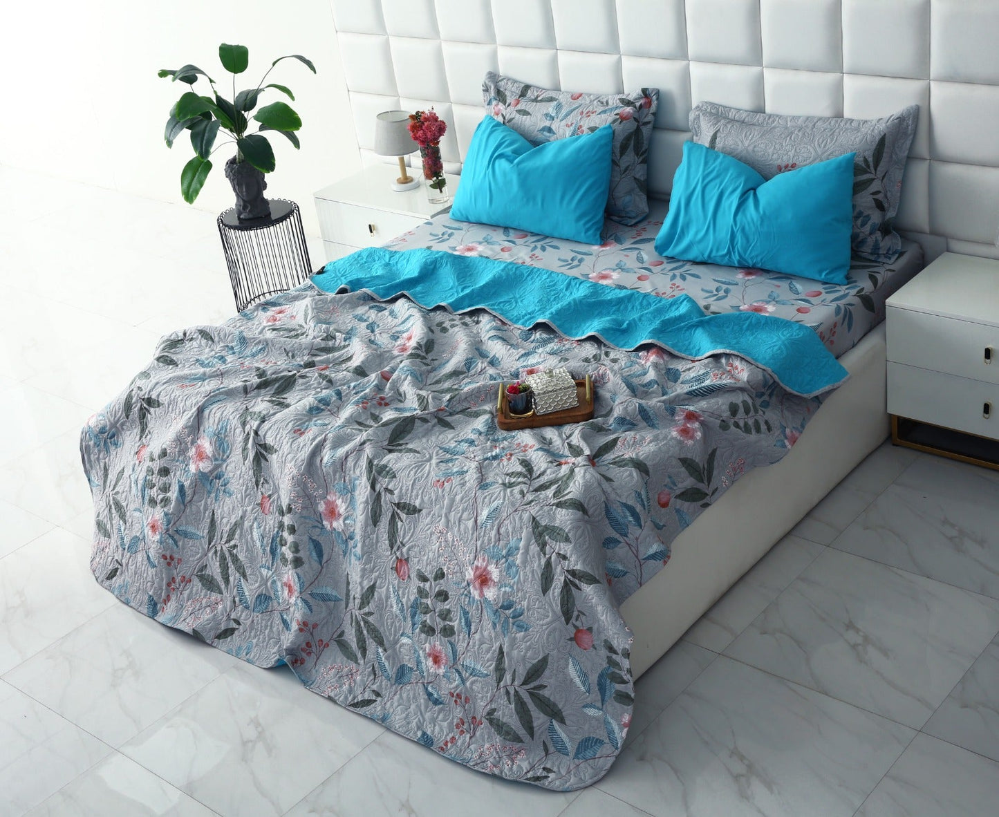 6 PCs Printed Bed Spread Set-Petunia Bed Spread Apricot