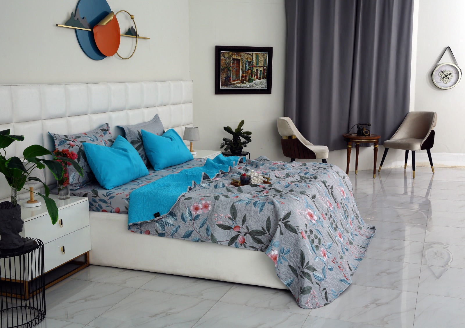 6 PCs Printed Bed Spread Set-Petunia Bed Spread Apricot