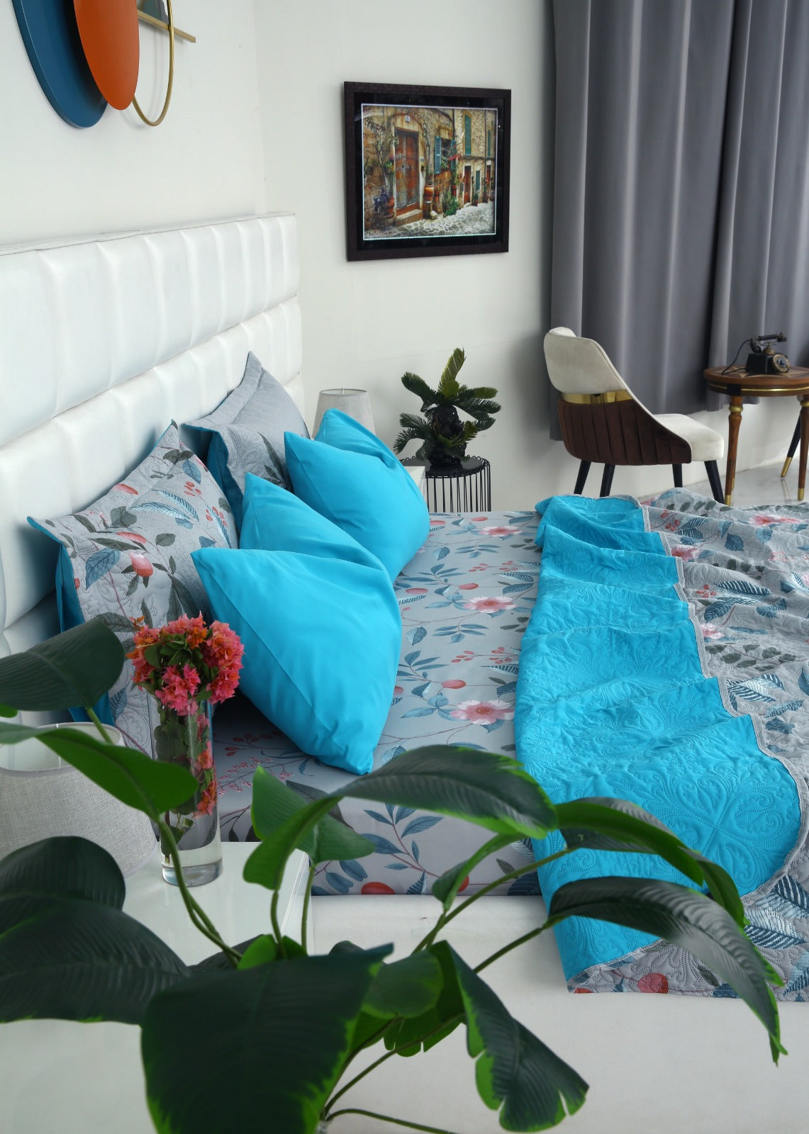 6 PCs Printed Bed Spread Set-Petunia Bed Spread Apricot