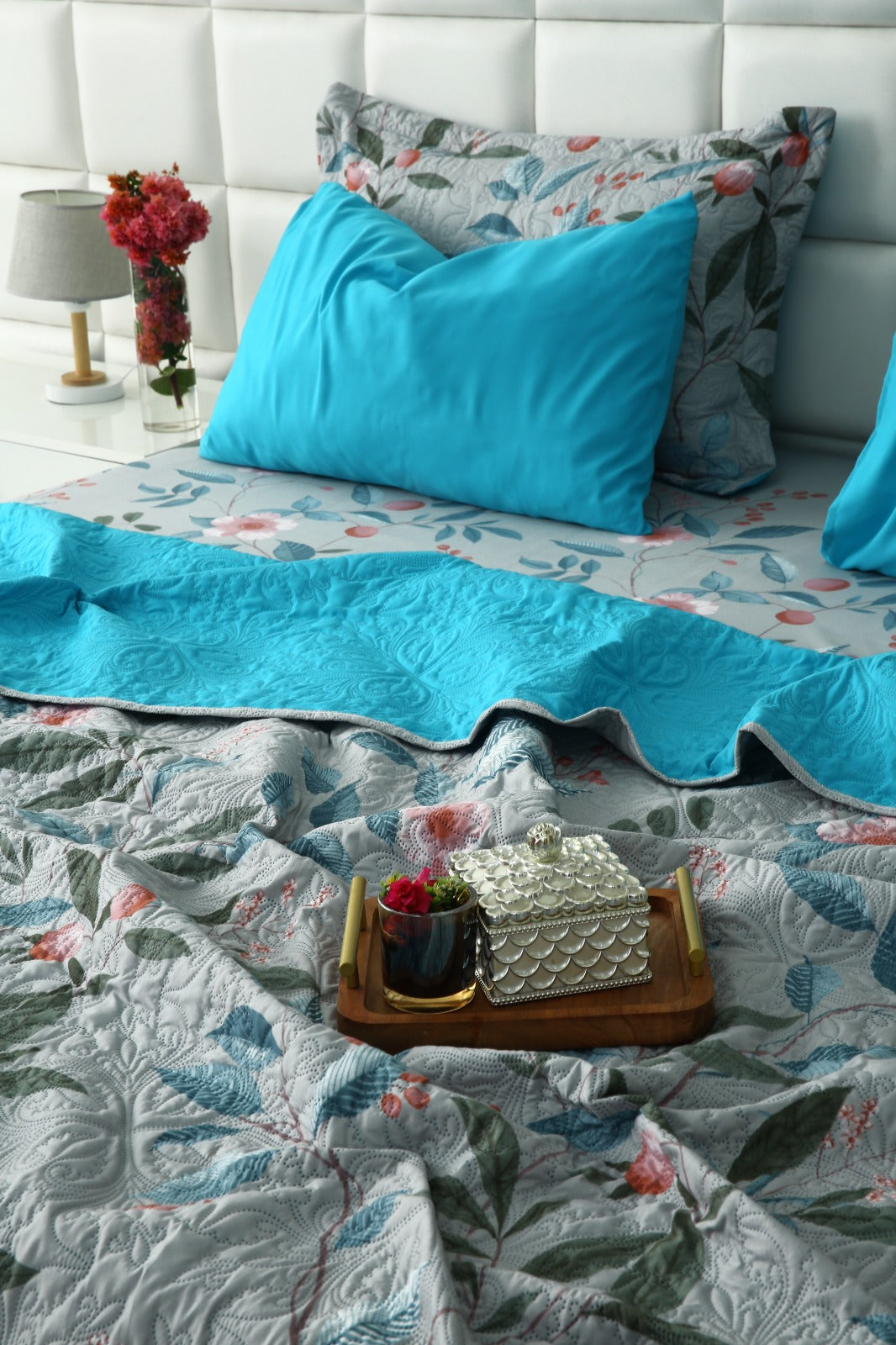 6 PCs Printed Bed Spread Set-Petunia Bed Spread Apricot
