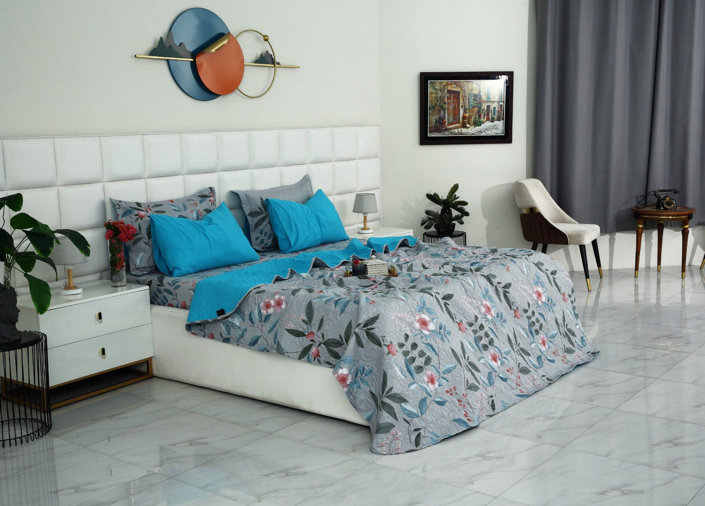 6 PCs Printed Bed Spread Set-Petunia Bed Spread Apricot