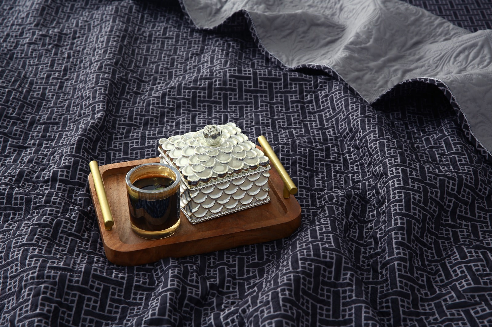 6 PCs Printed Bed Spread Set-Plaid Bed Spread Apricot