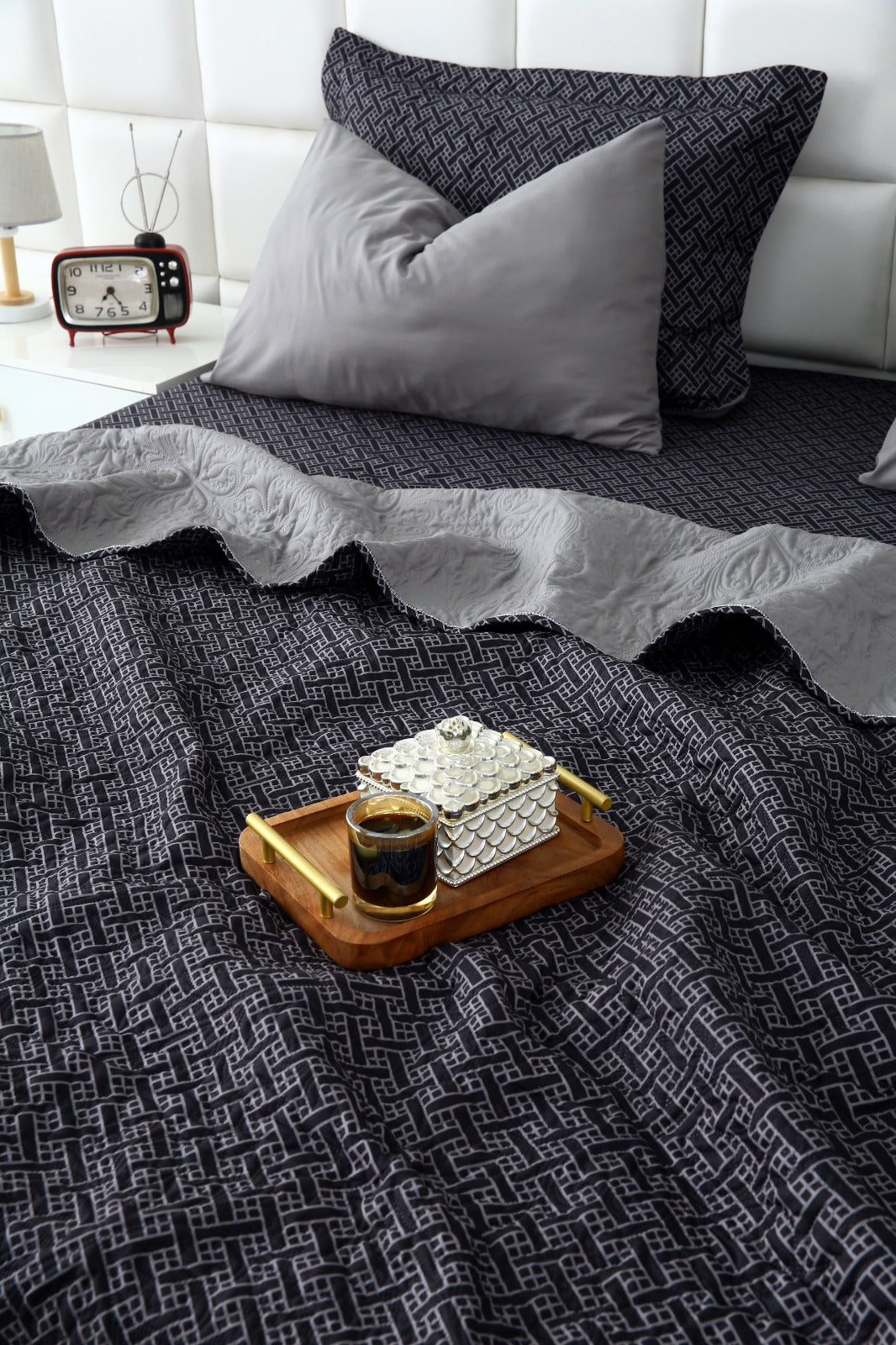 6 PCs Printed Bed Spread Set-Plaid Bed Spread Apricot