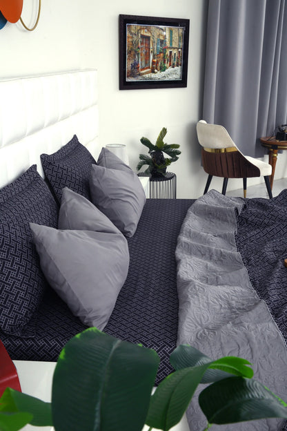6 PCs Printed Bed Spread Set-Plaid Bed Spread Apricot