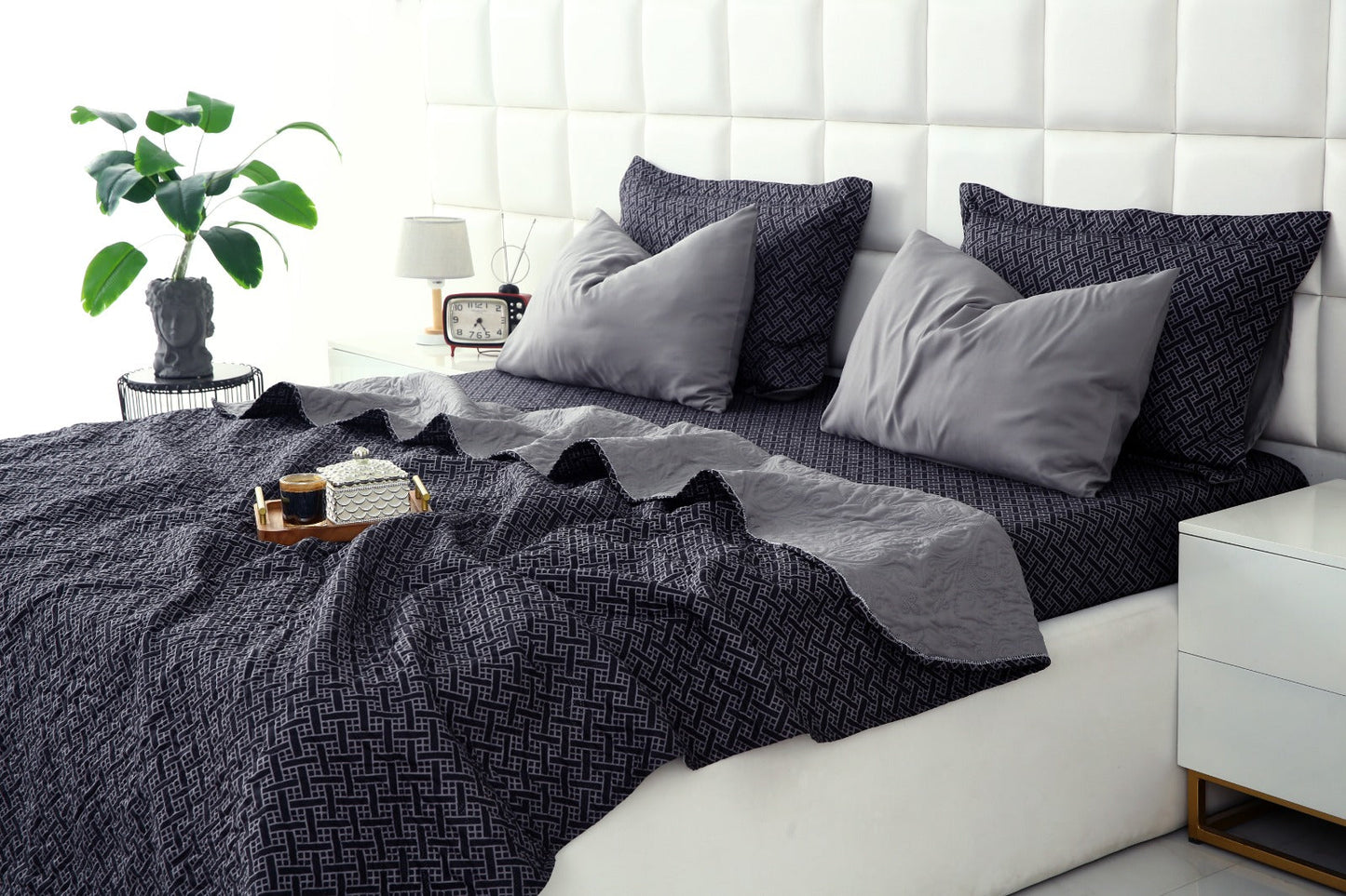 6 PCs Printed Bed Spread Set-Plaid Bed Spread Apricot