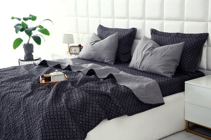 6 PCs Printed Bed Spread Set-Plaid Bed Spread Apricot