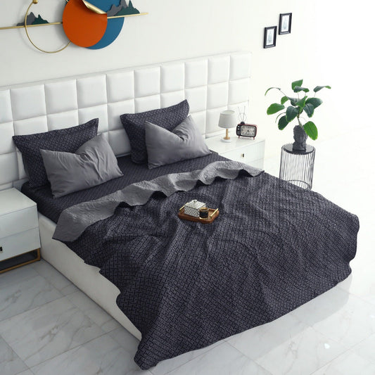 6 PCs Printed Bed Spread Set-Plaid Bed Spread Apricot