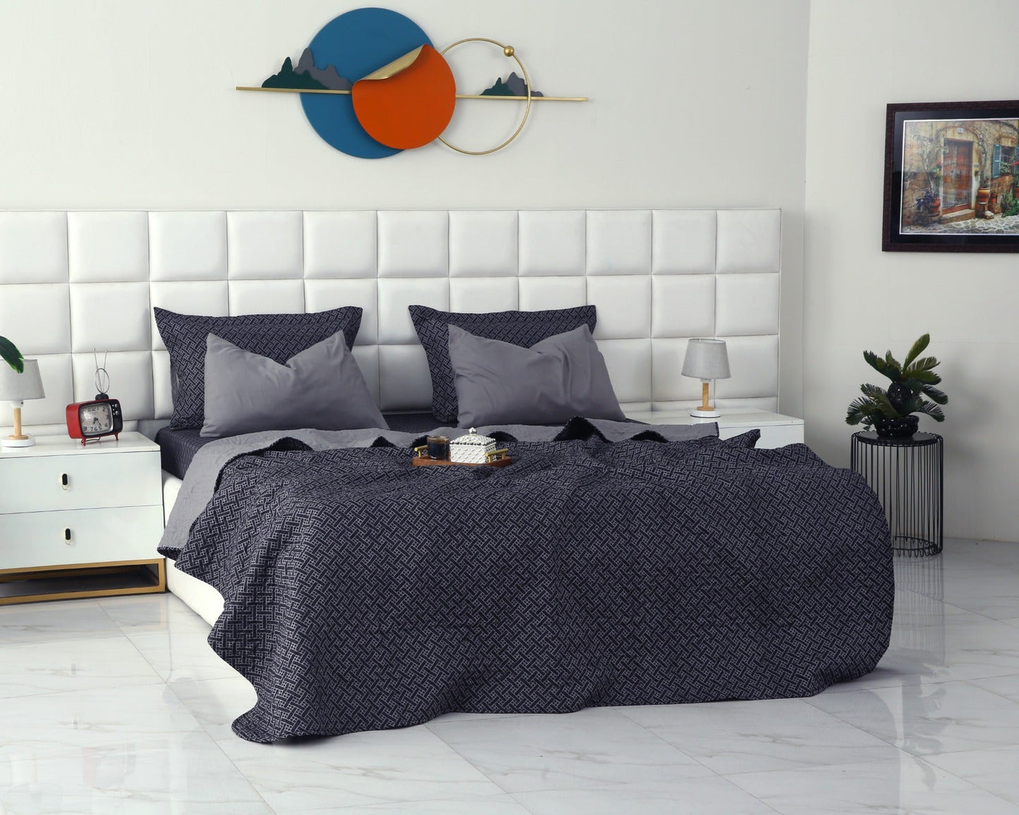 6 PCs Printed Bed Spread Set-Plaid Bed Spread Apricot
