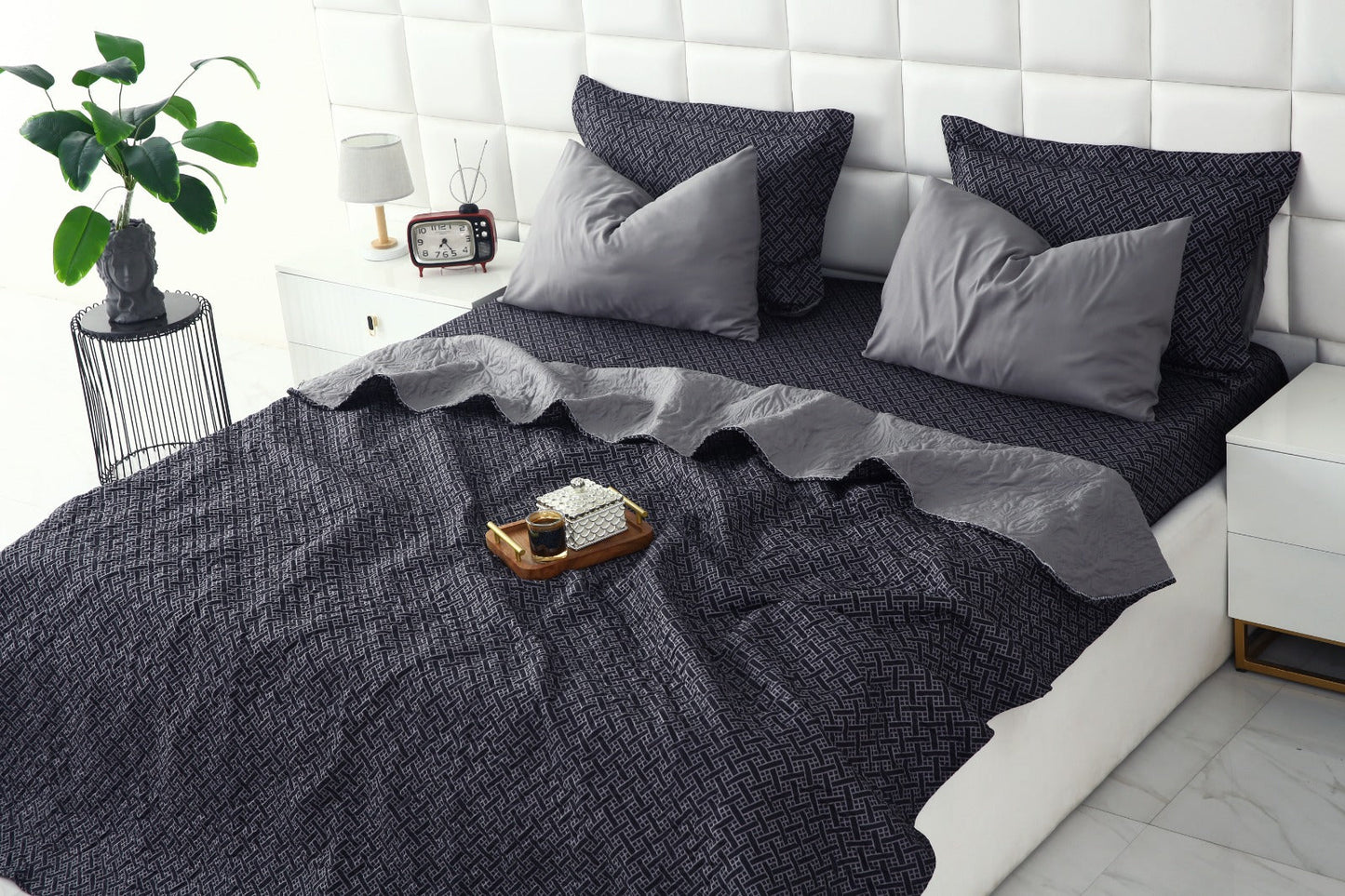 6 PCs Printed Bed Spread Set-Plaid Bed Spread Apricot