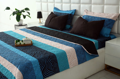 6 PCs Printed Bed Spread Set-Aqua Blue Bed Spread Apricot