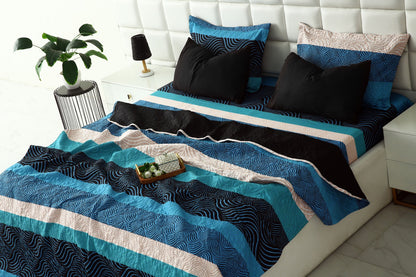 6 PCs Printed Bed Spread Set-Aqua Blue Bed Spread Apricot