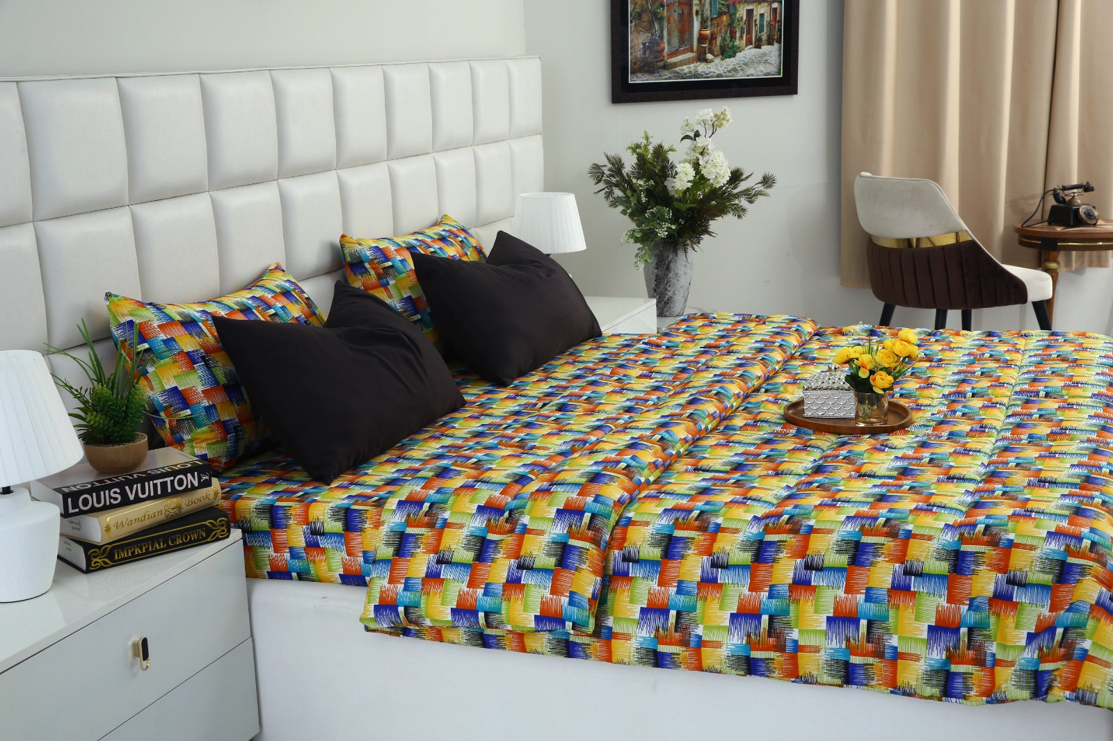 6 PCs Summer Comforter Set-Coral Rush Bed Spread Apricot