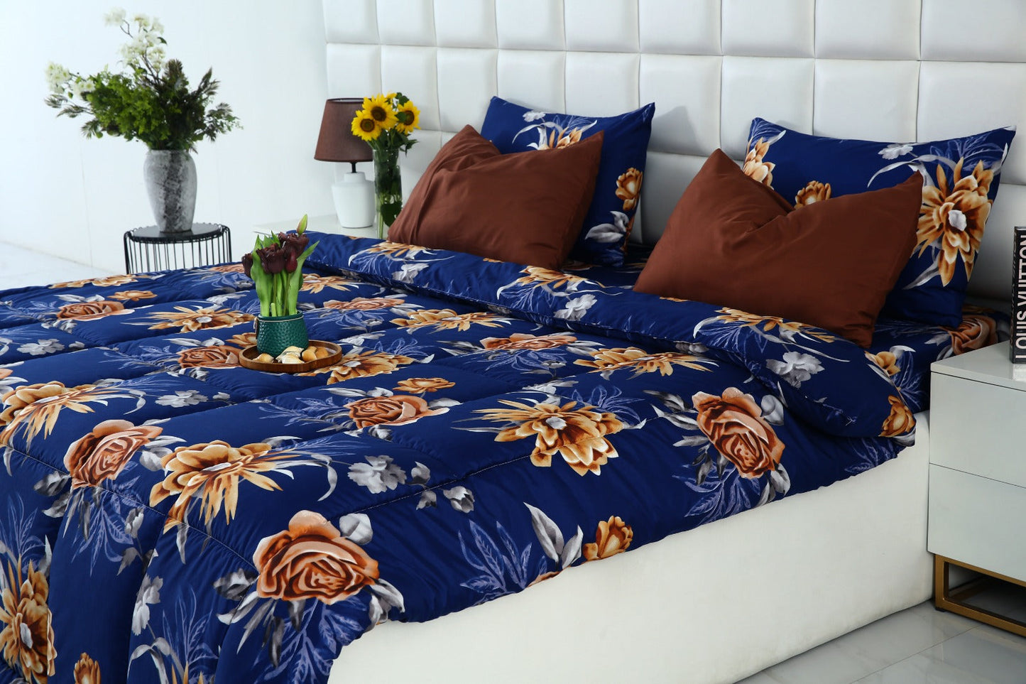 6 PCs Summer Comforter Set-Ethnic Flowers Bed Spread Apricot