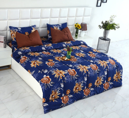 6 PCs Summer Comforter Set-Ethnic Flowers Bed Spread Apricot