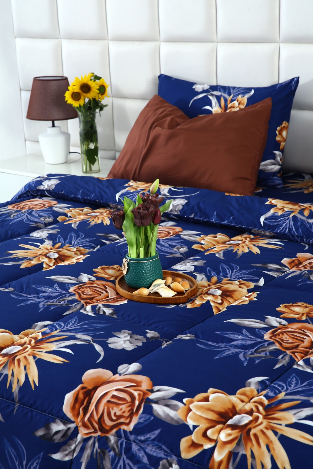 6 PCs Summer Comforter Set-Ethnic Flowers Bed Spread Apricot