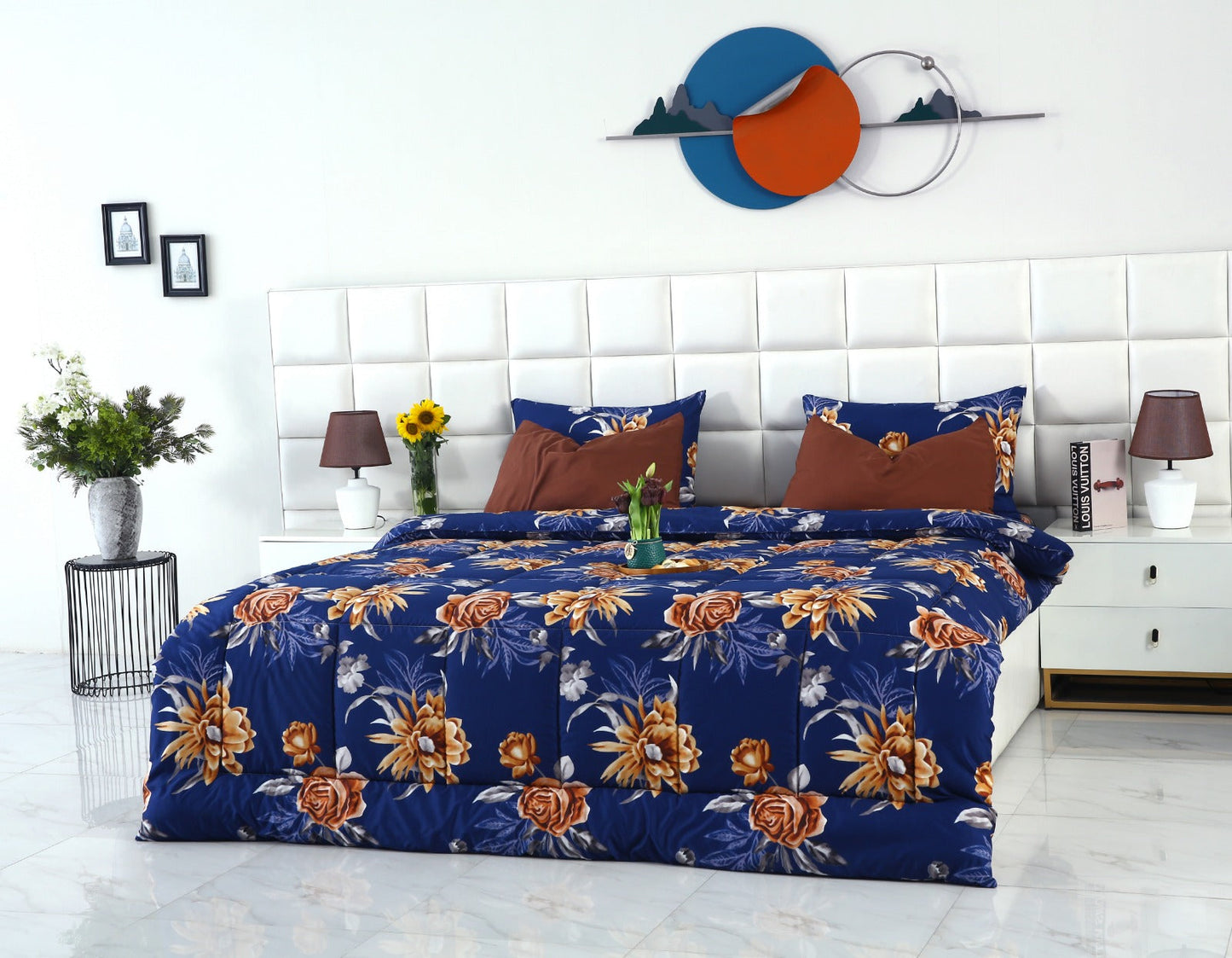 6 PCs Summer Comforter Set-Ethnic Flowers Bed Spread Apricot