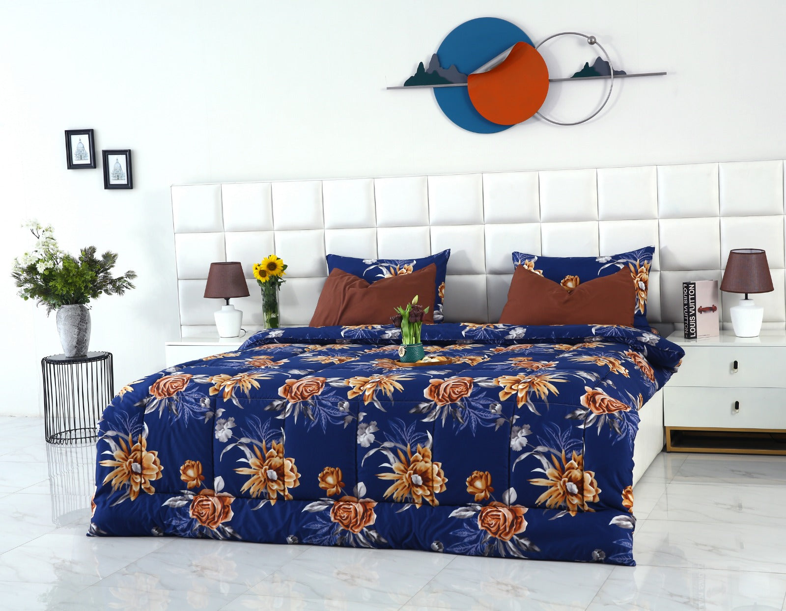 6 PCs Summer Comforter Set-Ethnic Flowers Bed Spread Apricot