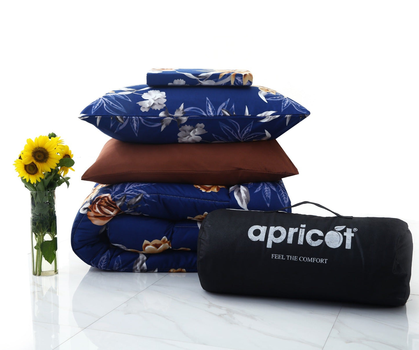 6 PCs Summer Comforter Set-Ethnic Flowers Bed Spread Apricot