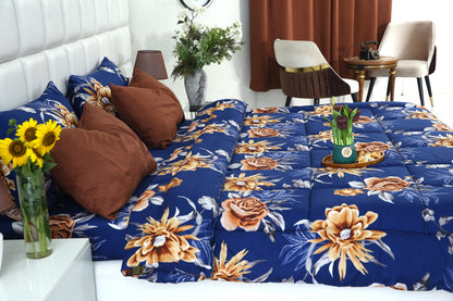 6 PCs Summer Comforter Set-Ethnic Flowers Bed Spread Apricot