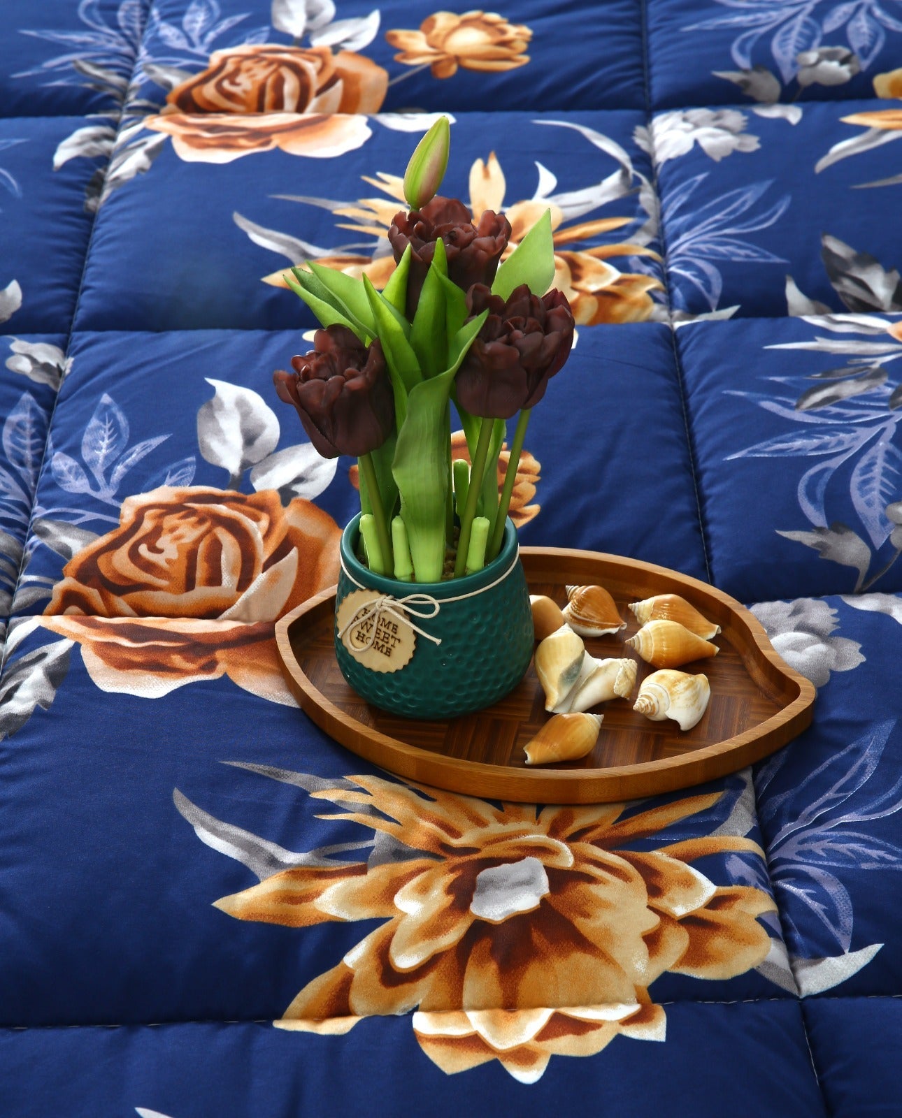 6 PCs Summer Comforter Set-Ethnic Flowers Bed Spread Apricot
