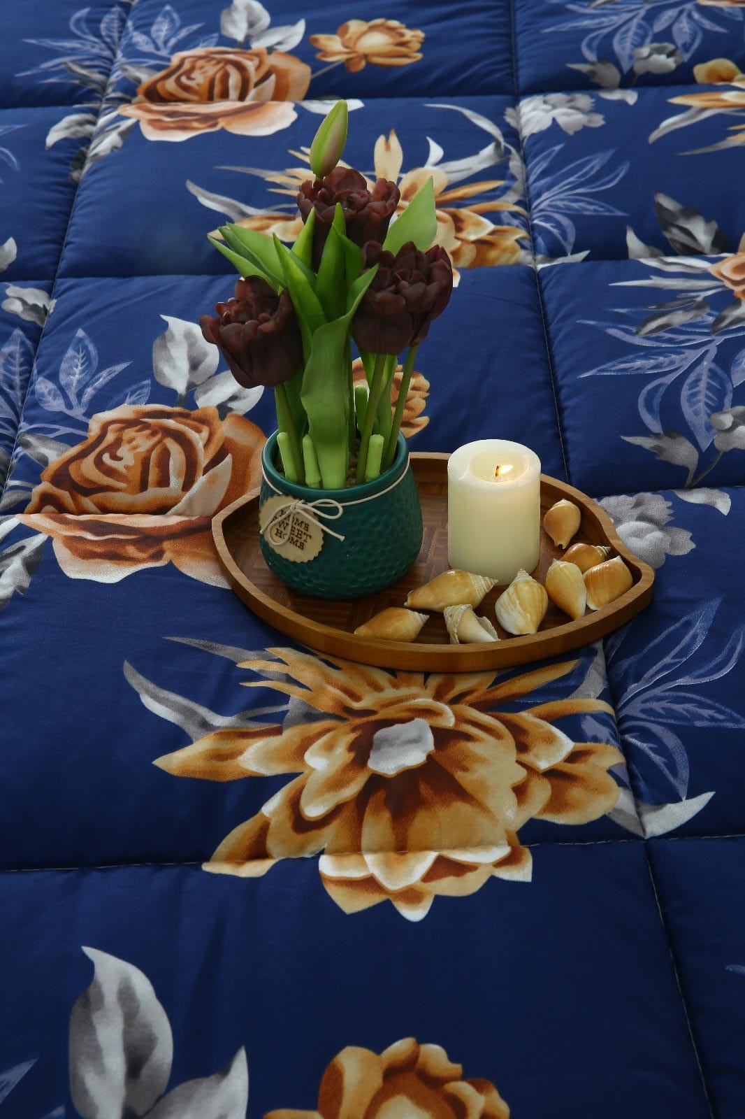 6 PCs Summer Comforter Set-Ethnic Flowers Bed Spread Apricot